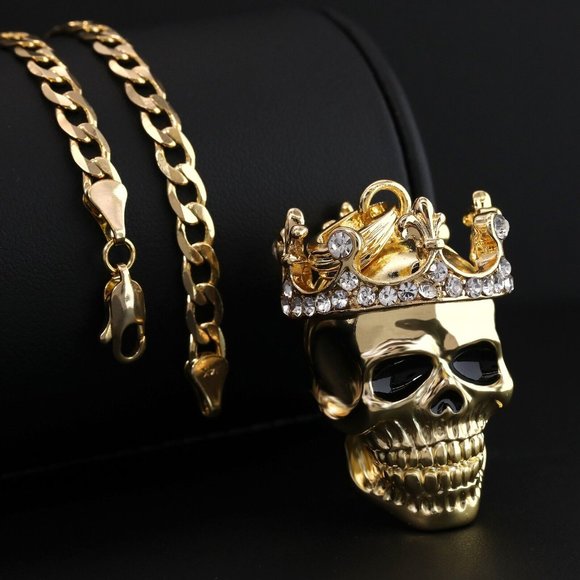 14k Skull King Mens 20" Necklace - Picture 1 of 4